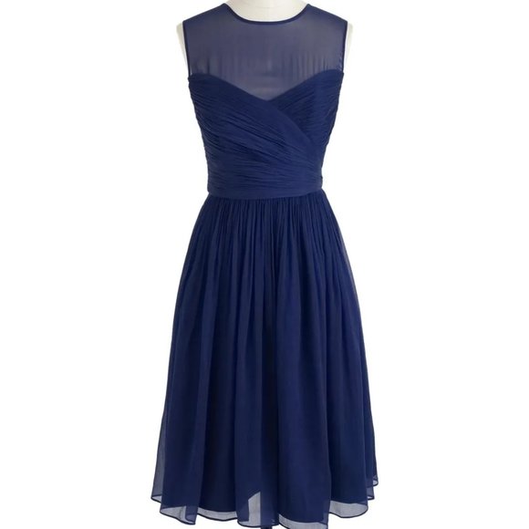 NWT-0P-J.Crew Silk Chiffon Clara Dress In Dark Cove (blue)